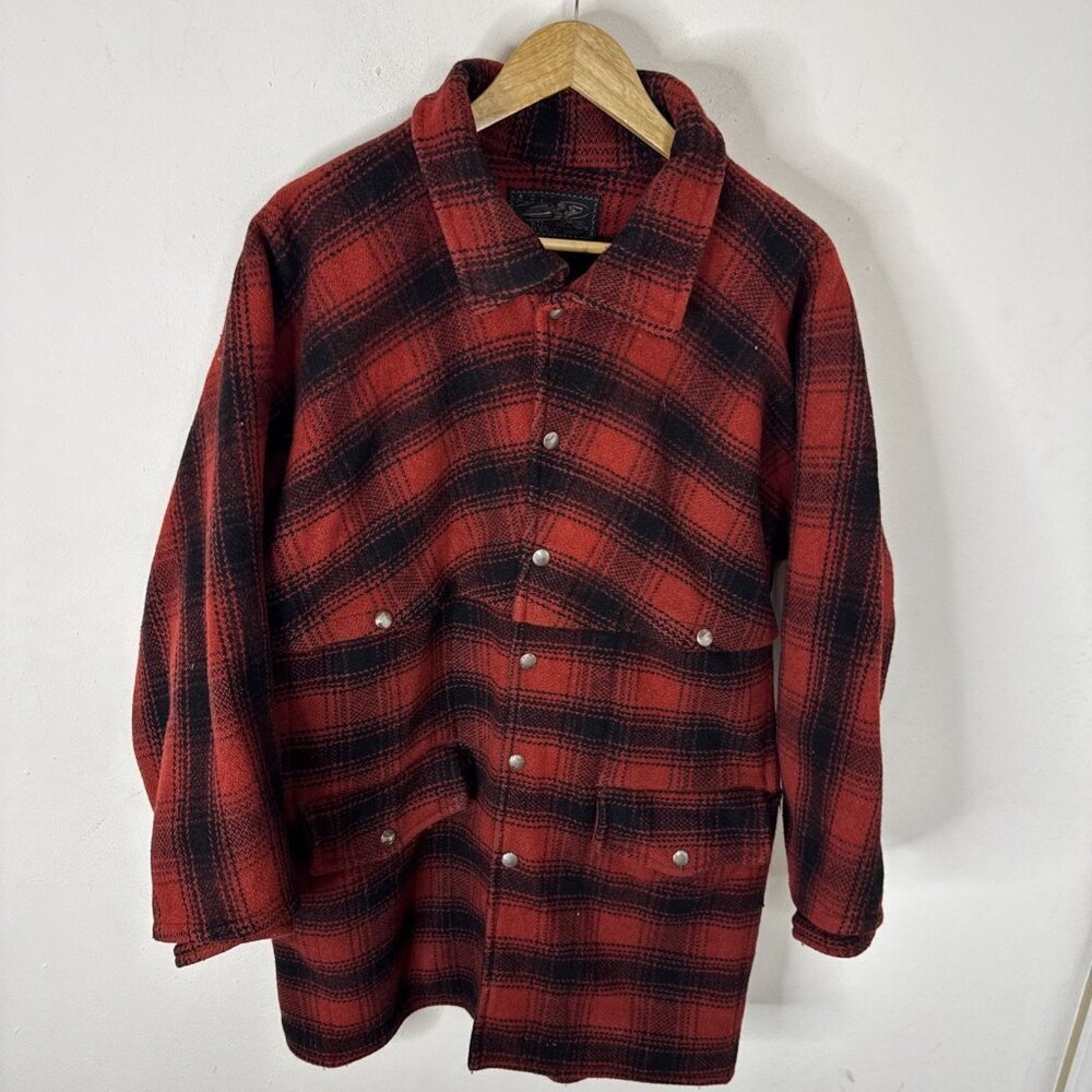 VTG Red Black Wool Buffalo Plaid Cruiser Jacket M Workwear Game Pocket 60s 70s
